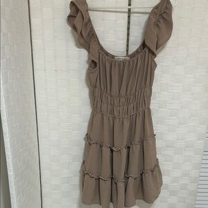 Liberty Love Brown Ruffle Mini Dress